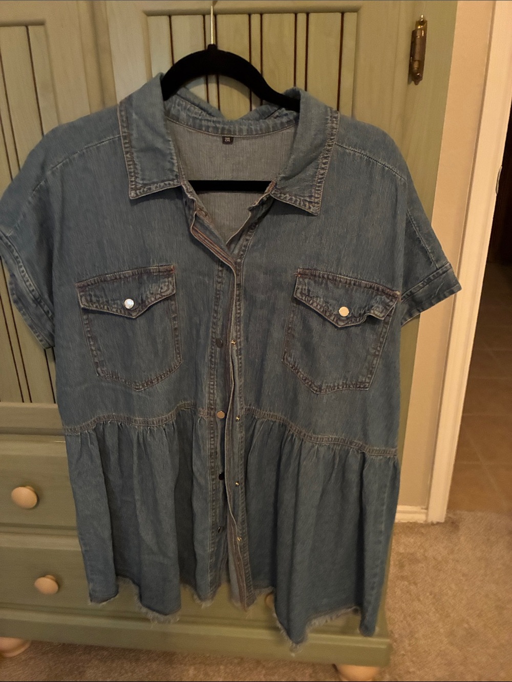 Ladies Denim Button-Front Shirt - Light Blue